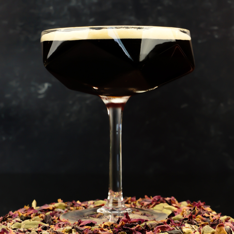 Espresso martini with rose petals