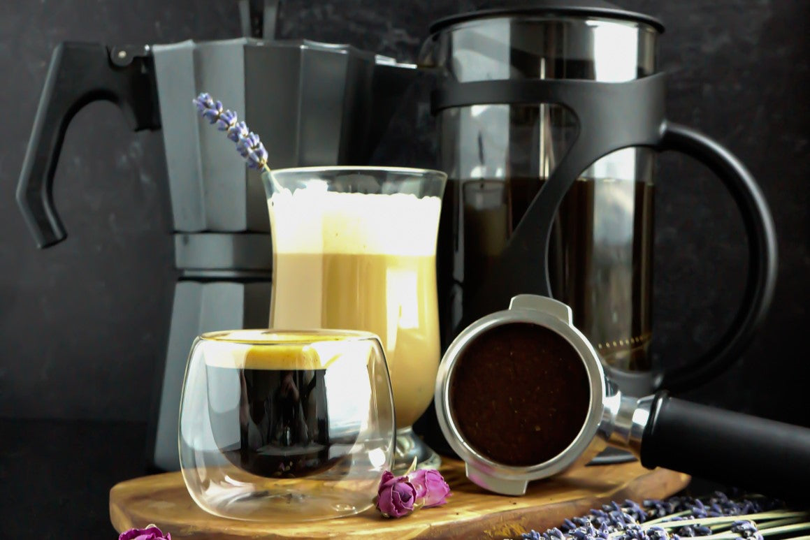  Lavender vanilla latte with french press and Moka pot